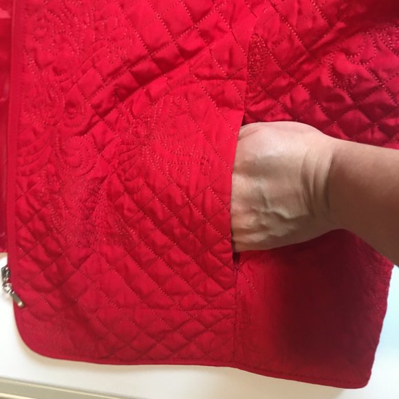 R.Q.T. Red Quilted Embroidered Zip Up Jacket, Sz XL - Picture 5 of 9